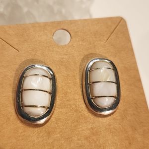 Signed Vintage Mother of Pearl Inlay Sterling Silver Earrings